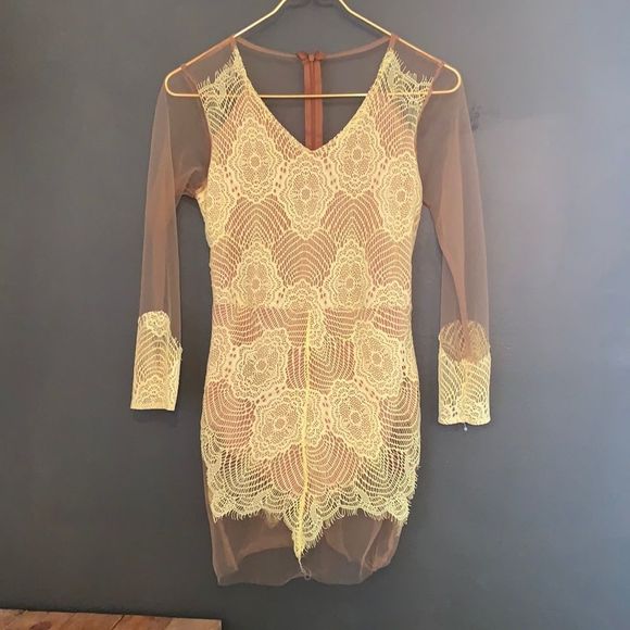 Dresses & Skirts - [Boutique] Neon/Nude Sheer Dress - Size Small